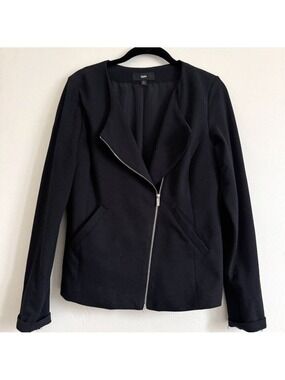 Mossimo Moto Zip Knit Fabric Blazer Jacket, Black, Size Small
